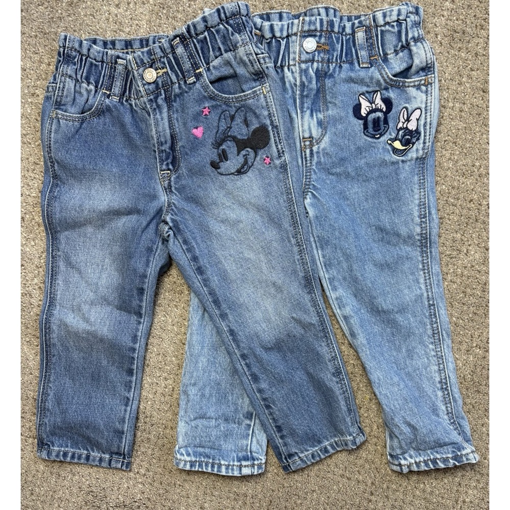 Lot Of 2 Disney Gap 2t Baby‎ Minnie And Daisy Mickey Mouse Embroidered Jeans